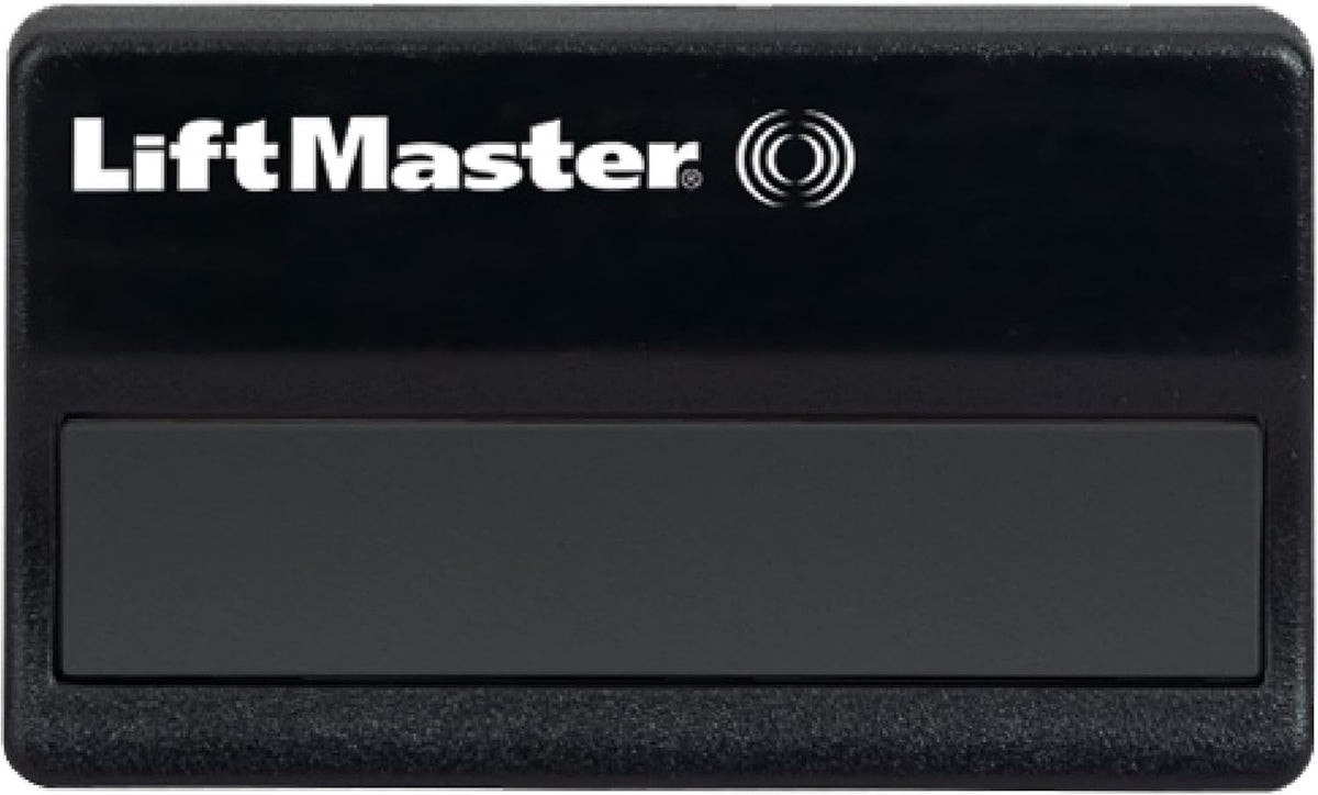 LiftMaster 371LM remote clipped on car visor for quick access.