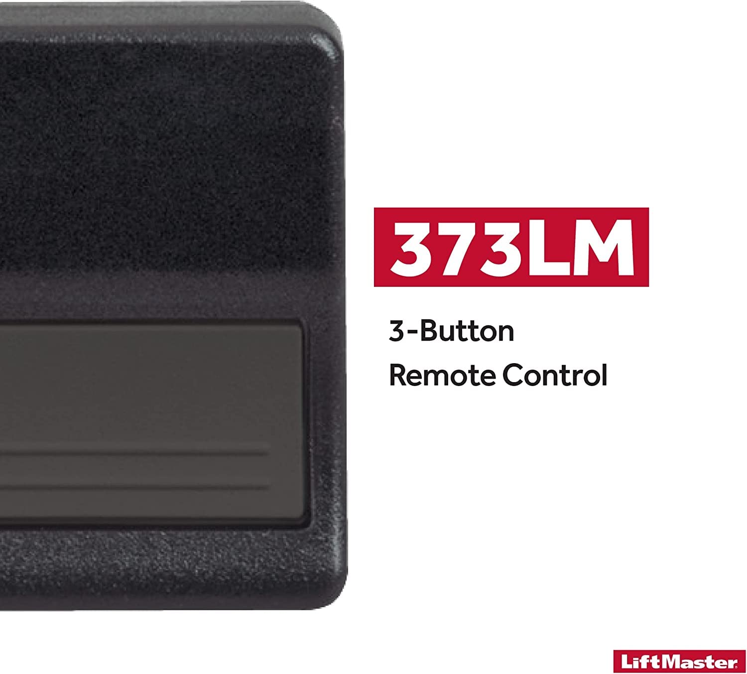 LiftMaster 373LM remote back view reveals durable battery compartment.