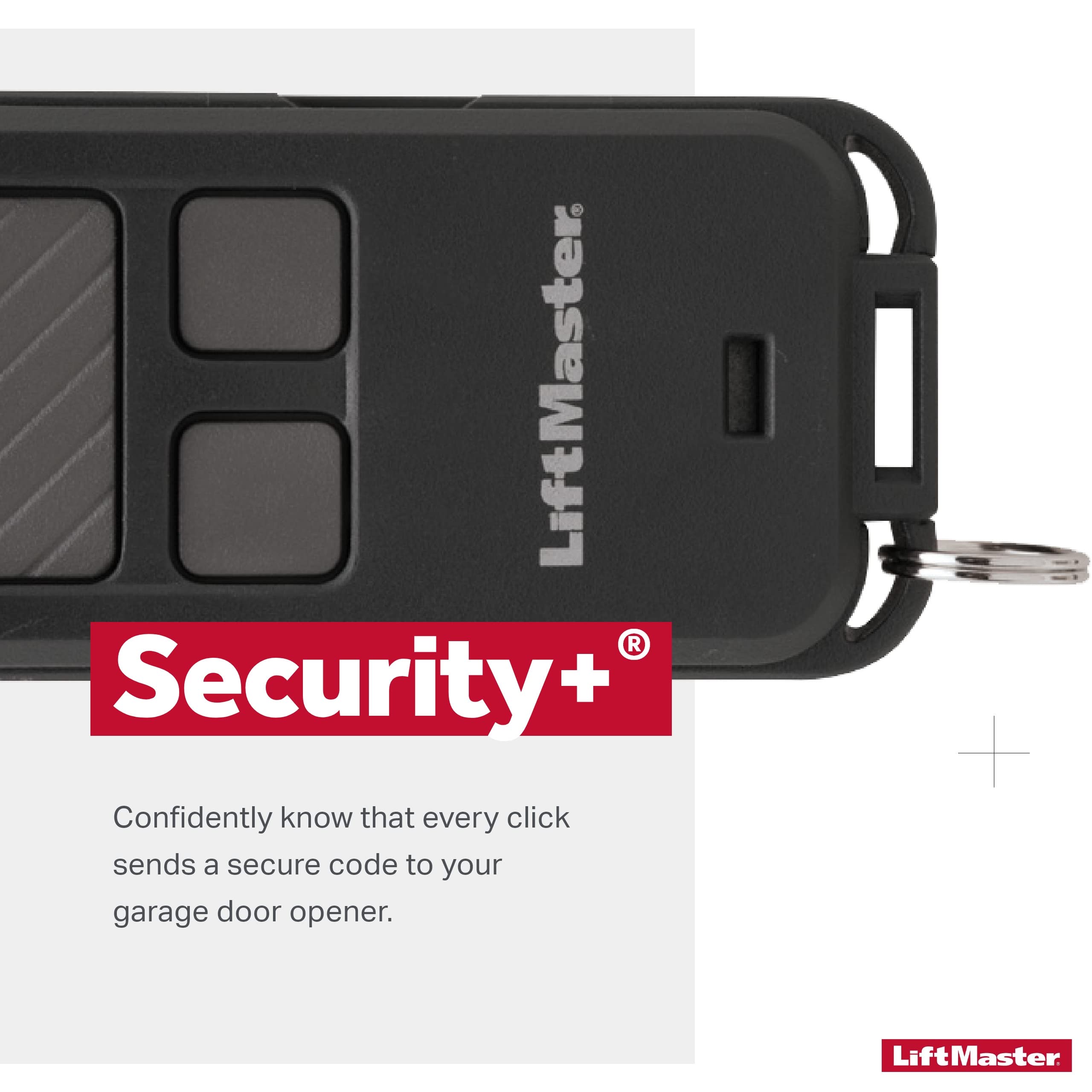 LiftMaster 890MAX remote on keychain, convenient portability.