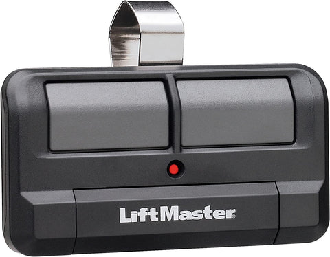 LiftMaster 892LT remote back view highlights battery and pairing area for quick setup.