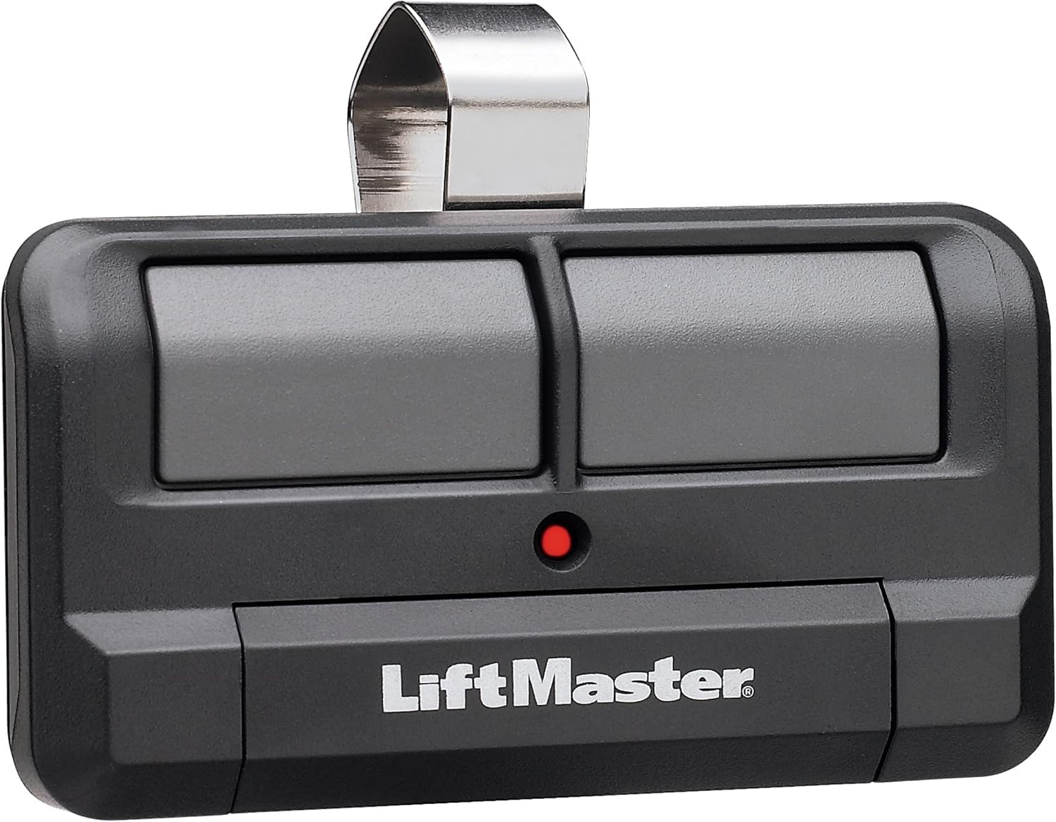 LiftMaster 892LT remote on keychain for easy access and dual control.