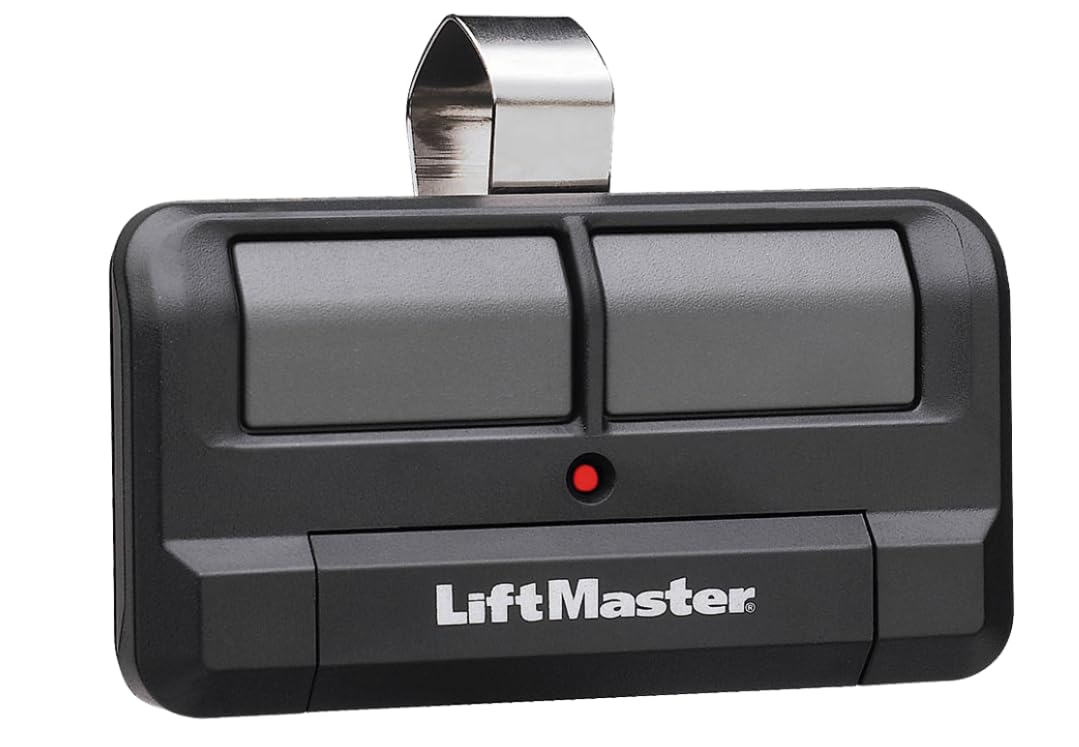 LiftMaster 892LT front view showing compact two-button remote for easy access