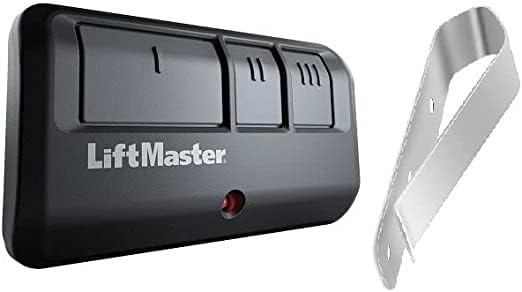 LiftMaster 893LM remote back view showing yellow programming button for pairing.