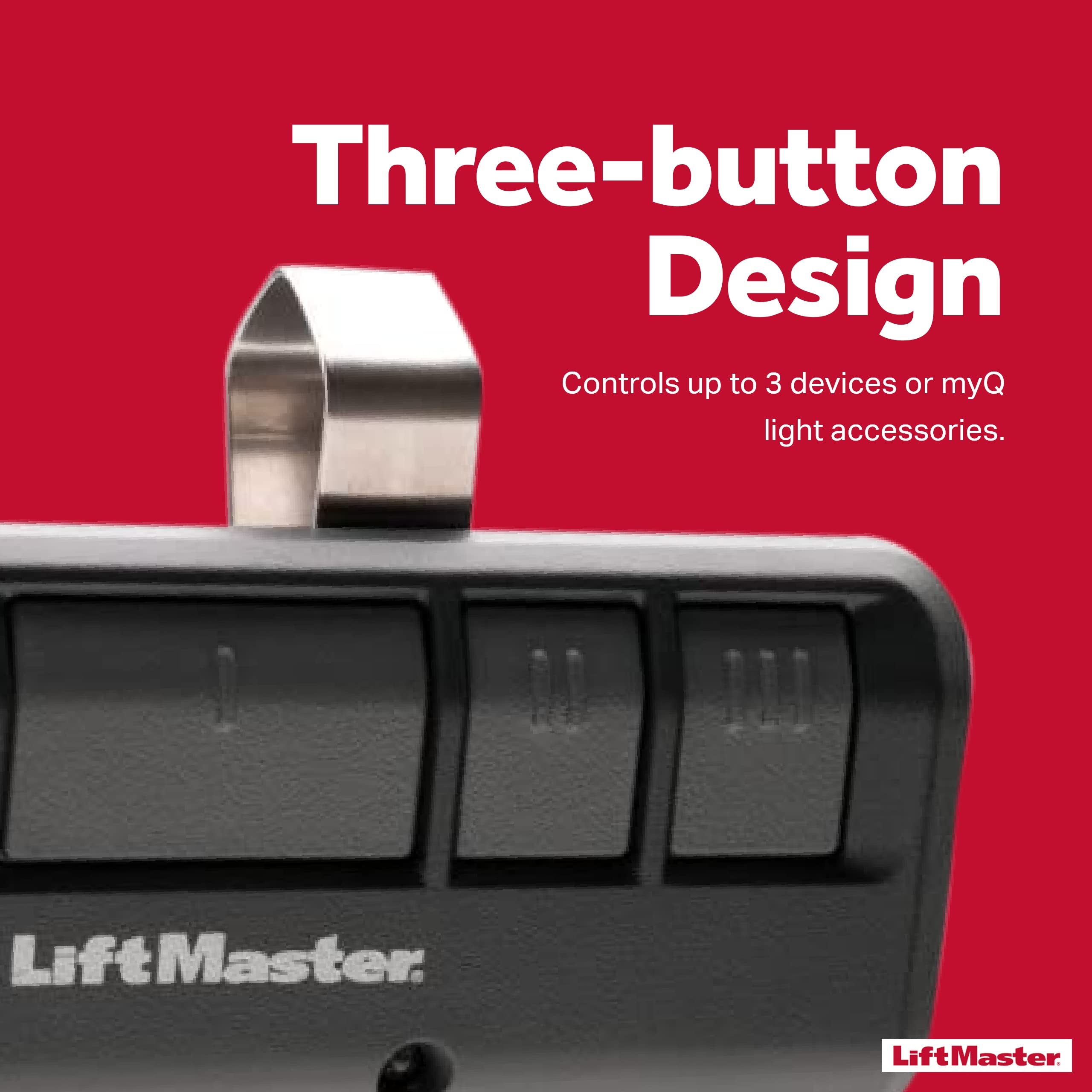 LiftMaster 893Max Security+ 2.0 remote battery compartment for long-life power.