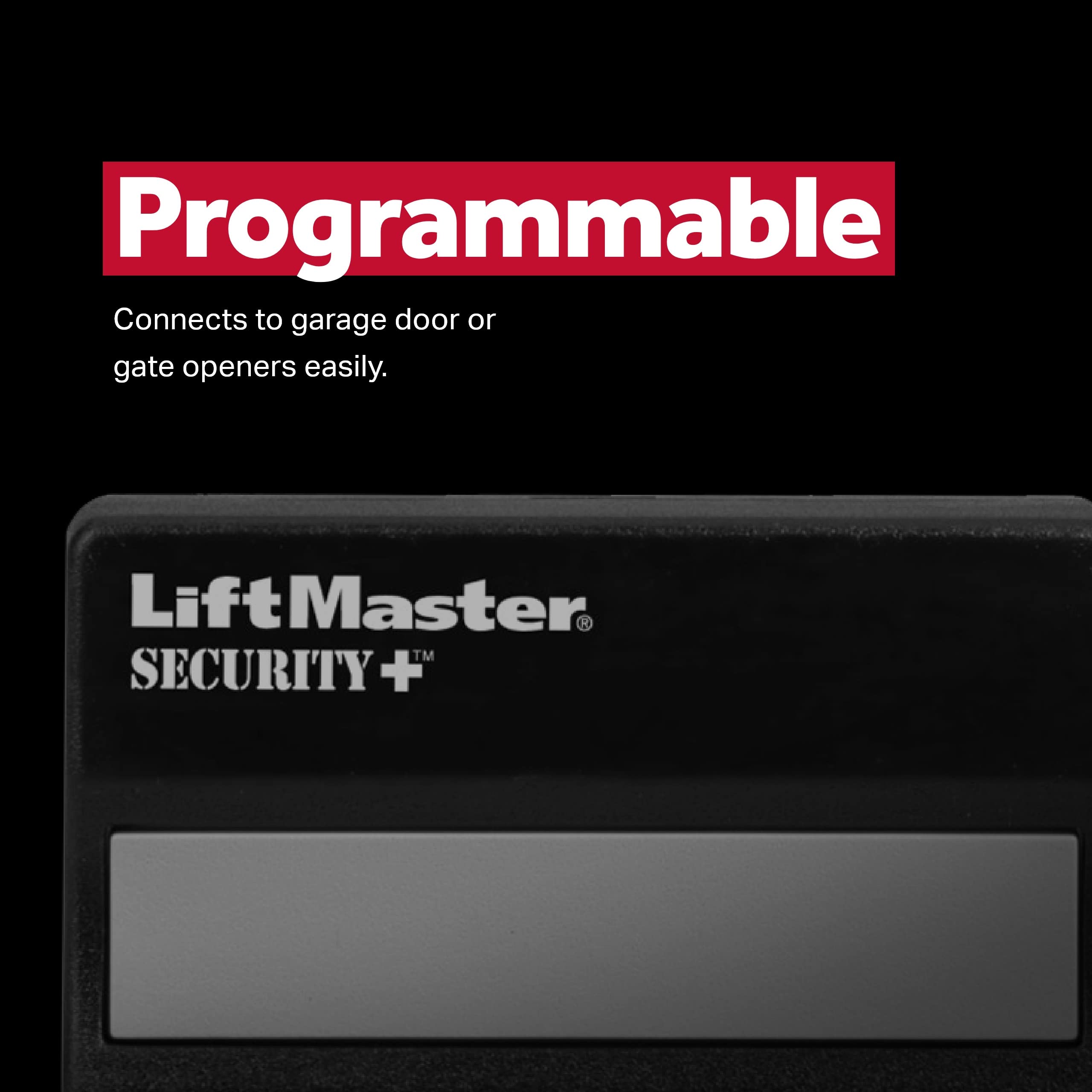 LiftMaster 971LM red learn button motor head enables easy programming with compatible remotes.