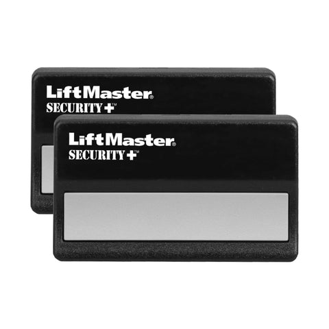 LiftMaster 971LM remote on car visor for quick garage access.
