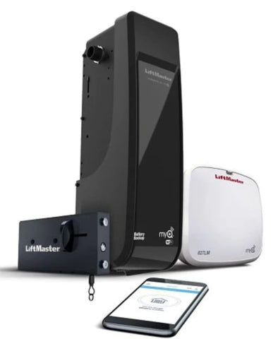 LiftMaster 98022 jackshaft opener front view with WiFi and battery backup for smartphone control