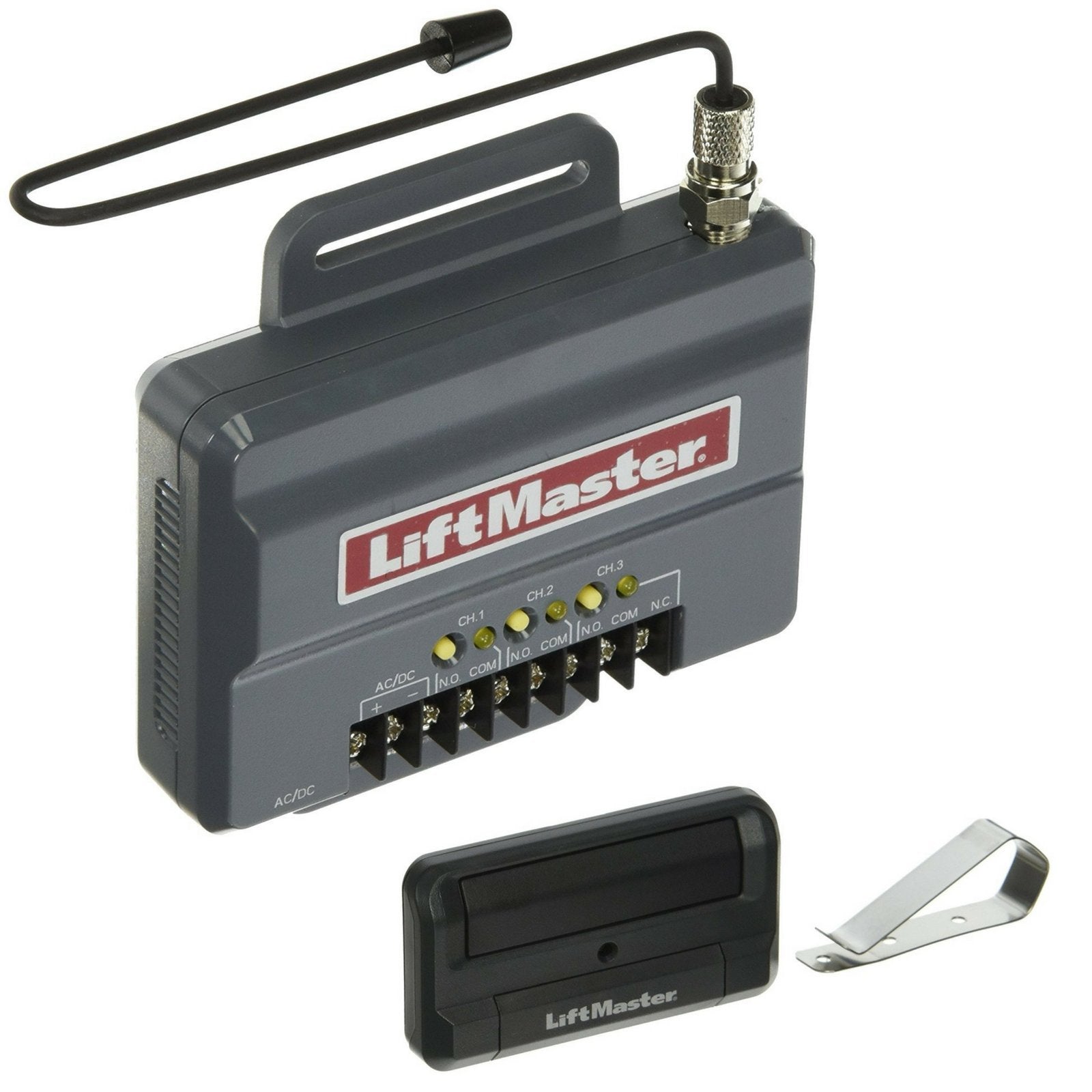 LiftMaster universal receiver 850LM and 811LM remote bundle for seamless opener compatibility.