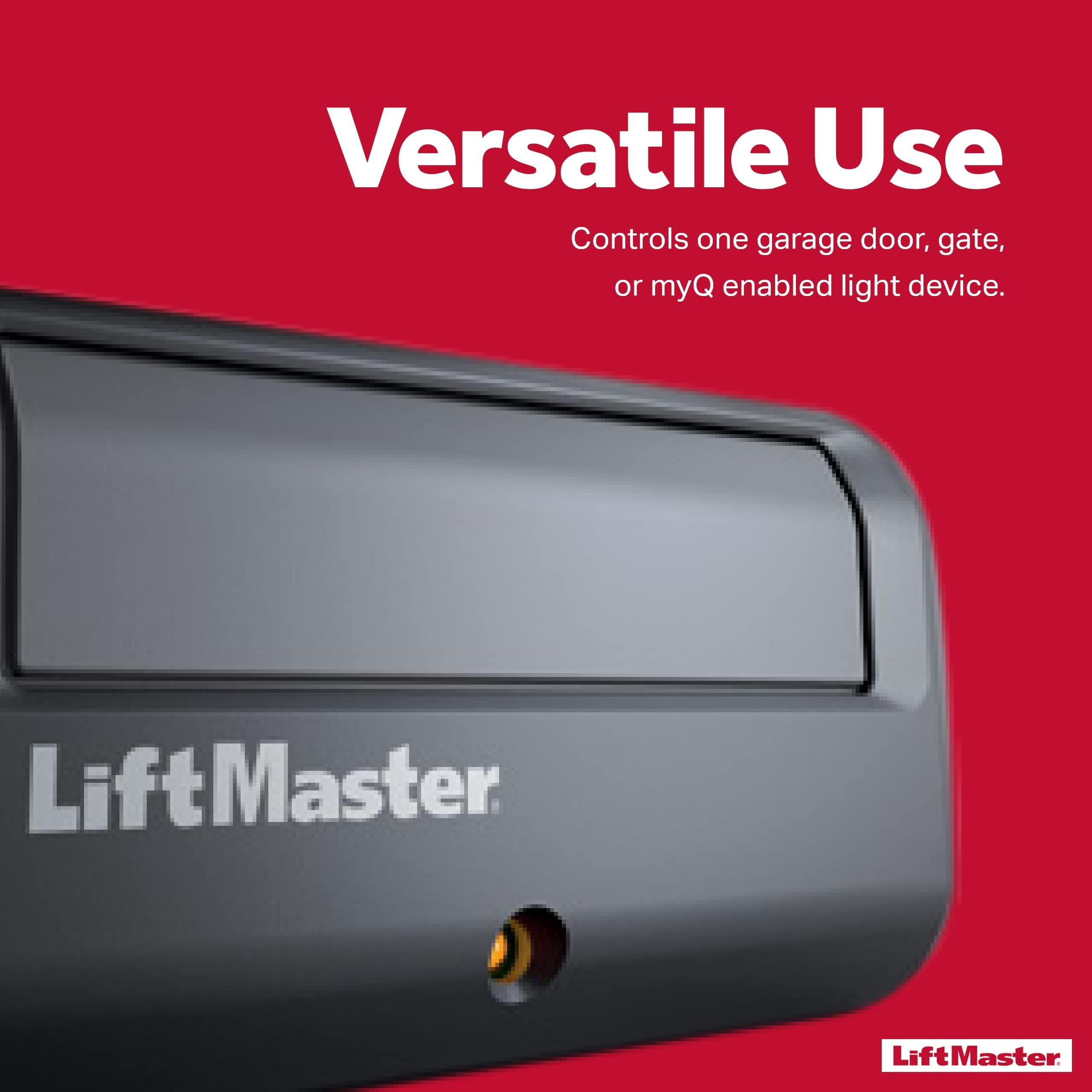 Yellow antenna on compatible LiftMaster opener improves signal reception.