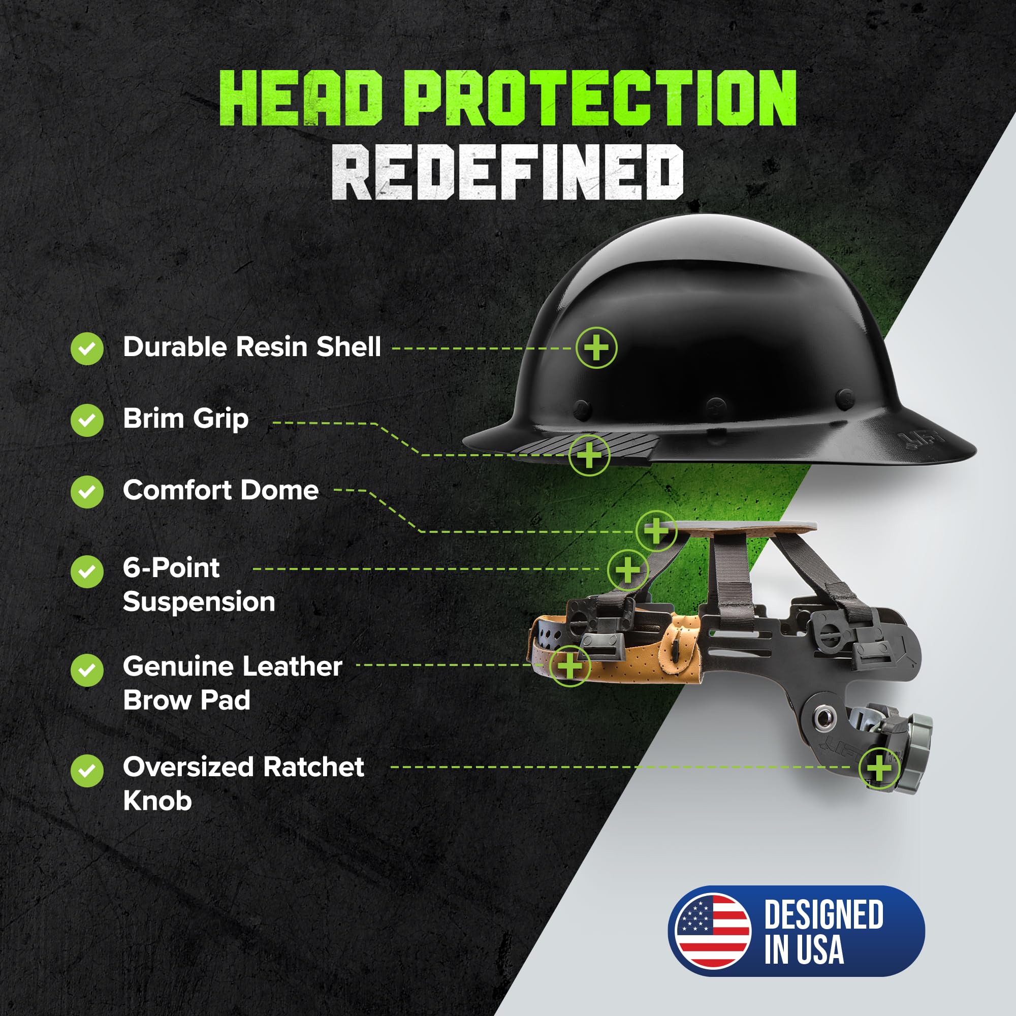 LIFT Safety DAX oversized ratchet dial shown for glove-friendly fit adjustment.