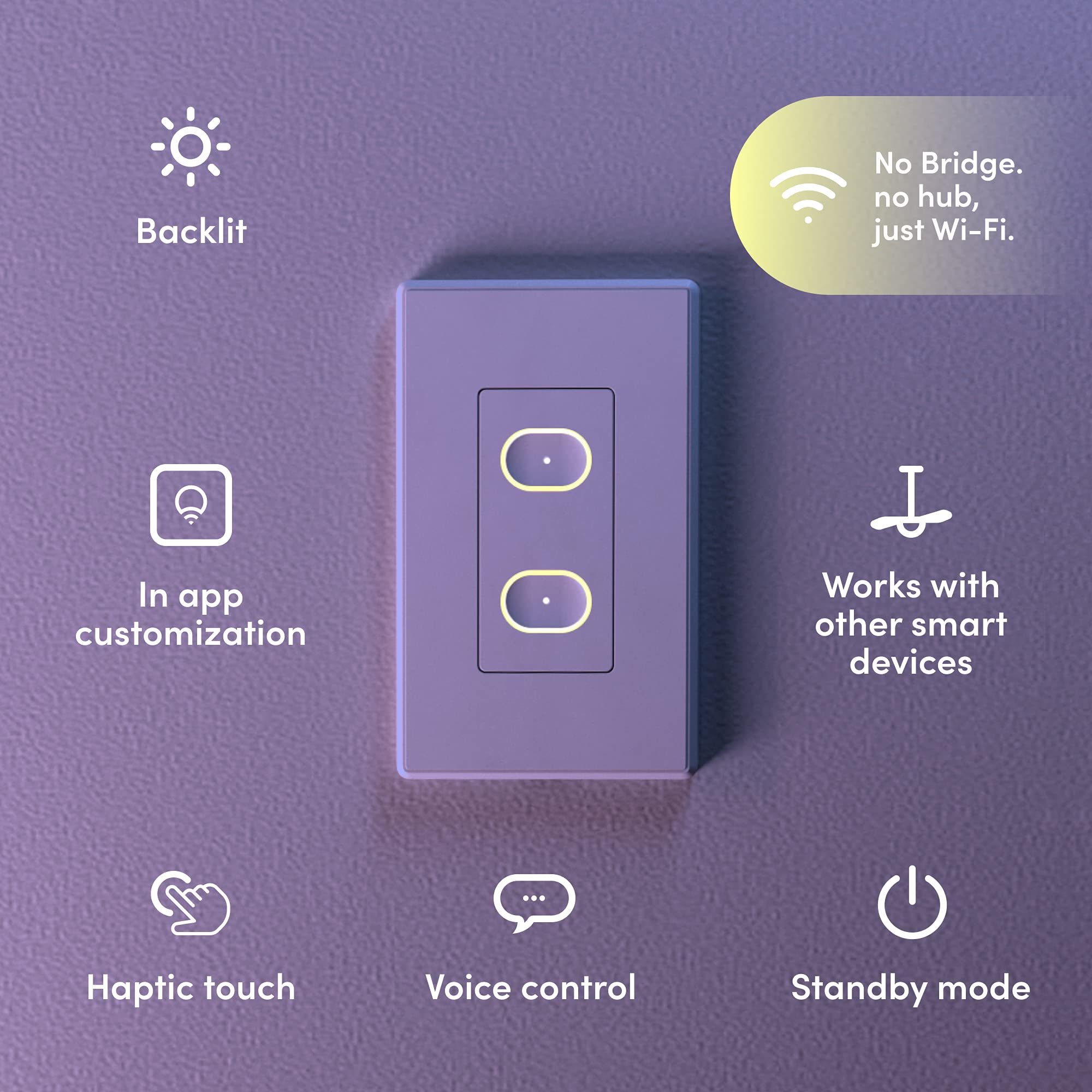 LIFX Smart Switch backlit touch panel providing easy visibility at night.