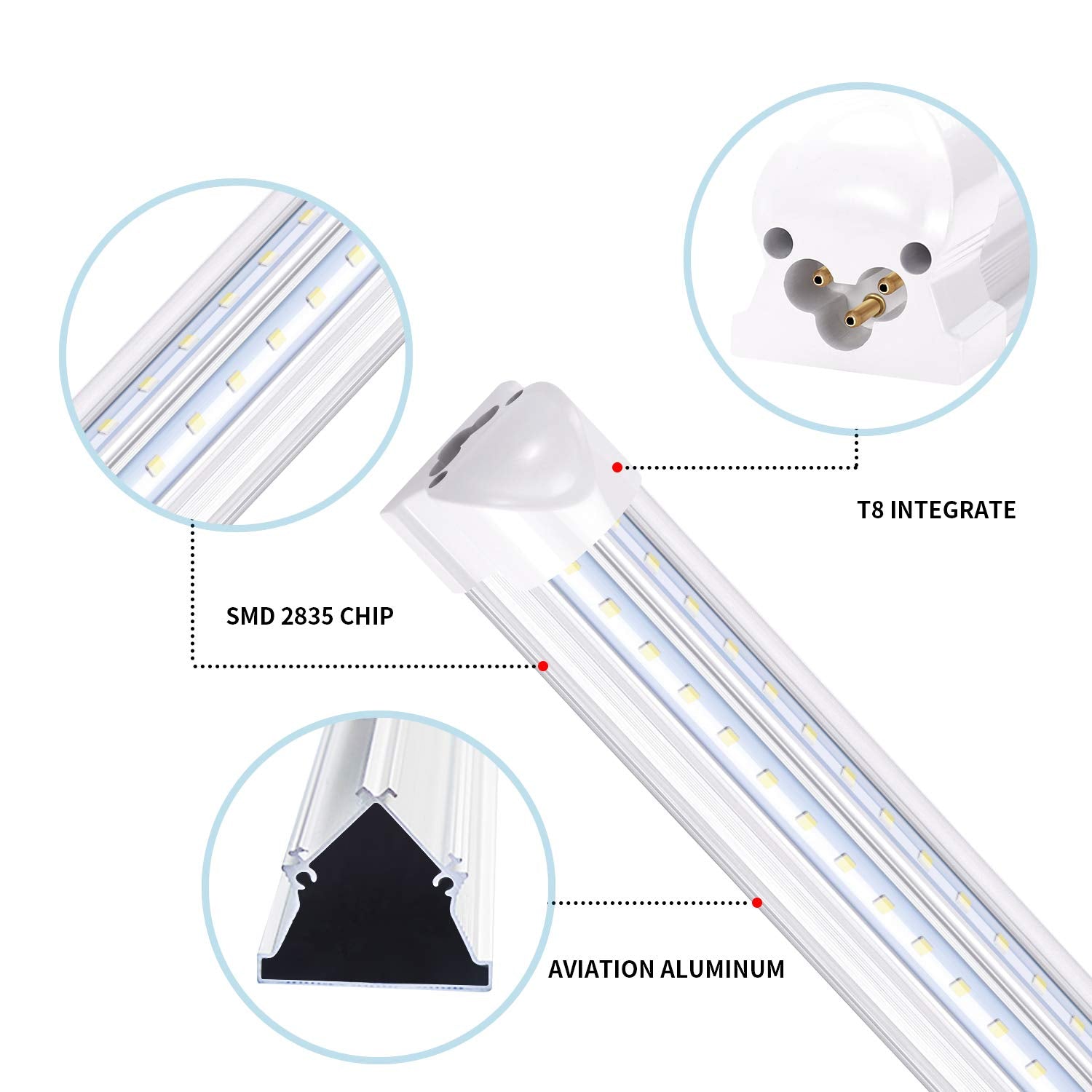LIGHEART 8FT LED shop light showing 270 degree brightness for wide area illumination