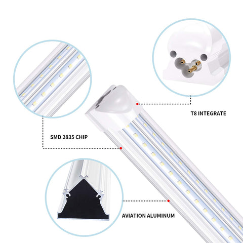 LIGHEART 8FT LED shop light showing 270 degree brightness for wide area illumination