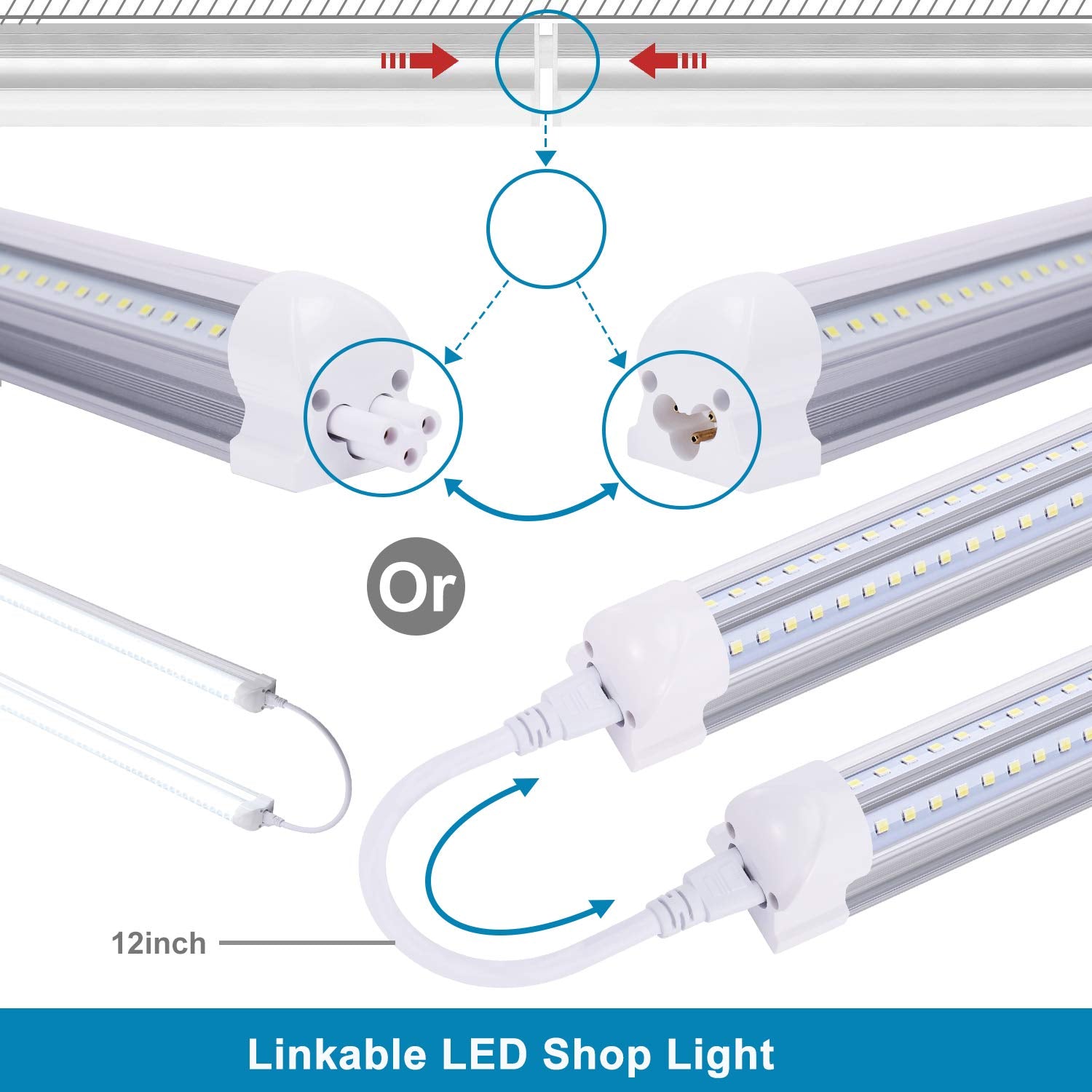 LIGHEART 8FT LED shop light suitable for garages, warehouses and offices with wide coverage