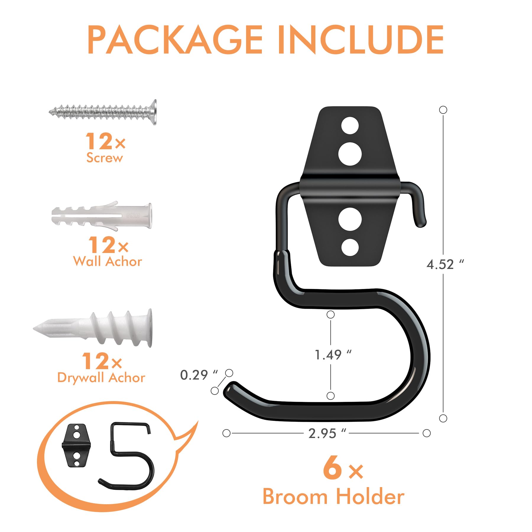 LIGHT DUST S-type hanger provides strong grip for long tools and mops.