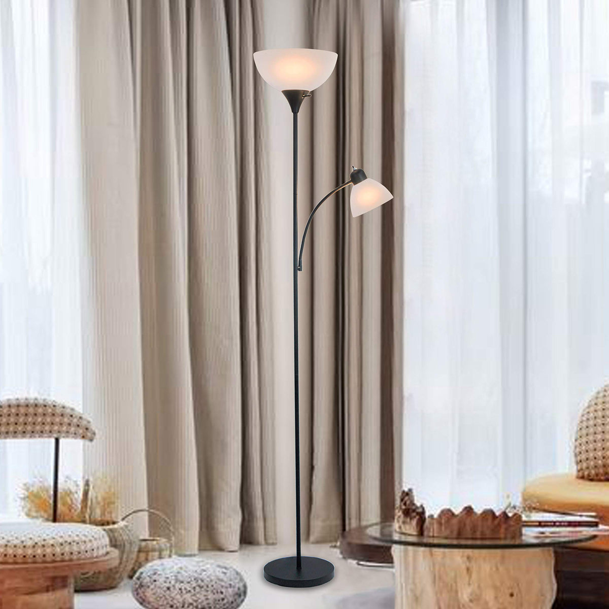 LightAccents Susan 72-inch tall floor lamp with dual lights for living room versatility.