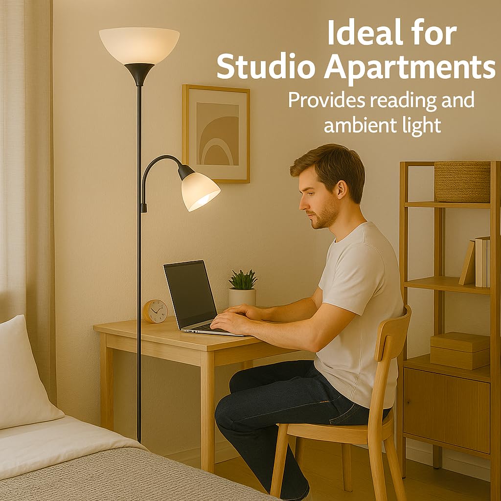 LightAccents Susan corner-friendly floor lamp saves space without sacrificing light.