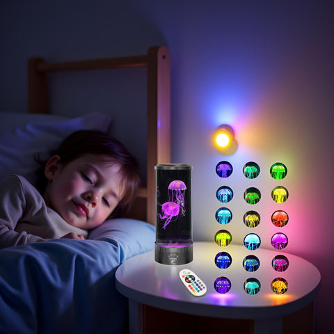 Lightahead jellyfish lamp in a kids’ bedtime setting improves calming atmosphere.