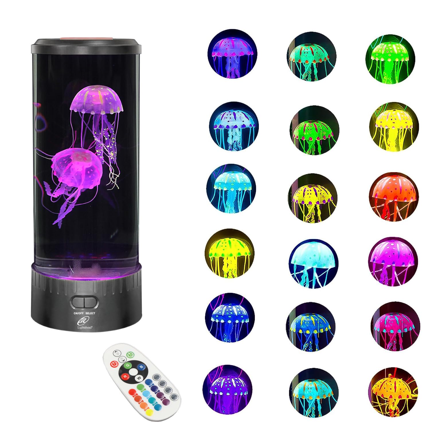 Lightahead large round jellyfish lamp with 18 LEDs for a calming, color-changing ambiance.