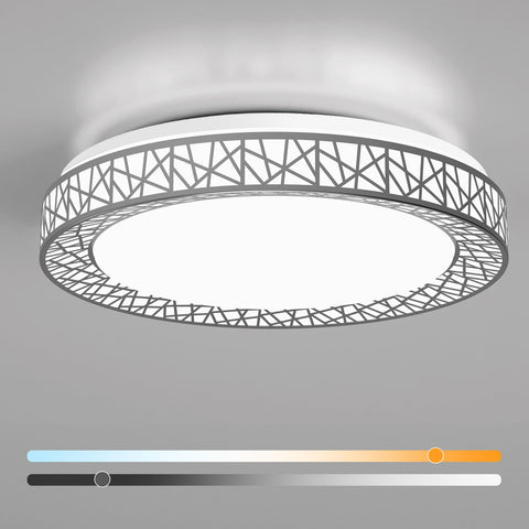 Lightania 20-inch flush mount ceiling light in brushed nickel provides even illumination for living rooms.