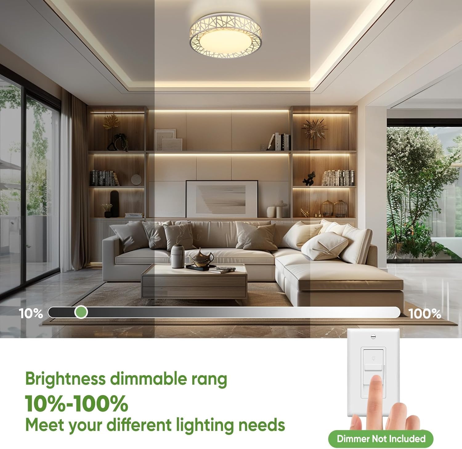 Lightania dimmable ceiling light compatible with most dimmers for customizable ambiance.
