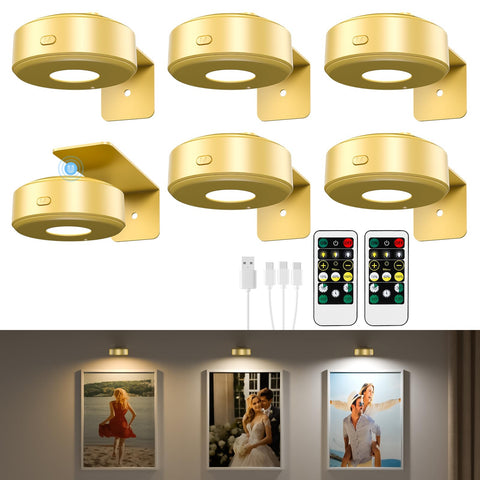 Lightbiz 6pc picture lights mounted on wall to illuminate artwork with even glow