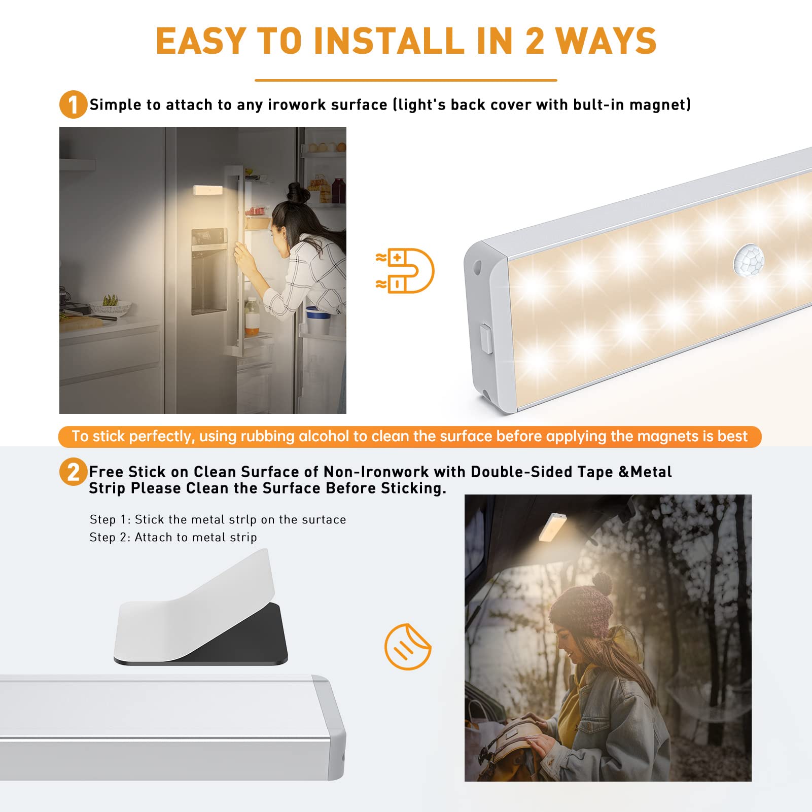 Lightbiz adhesive install closet light sticks to flat surfaces for quick setup