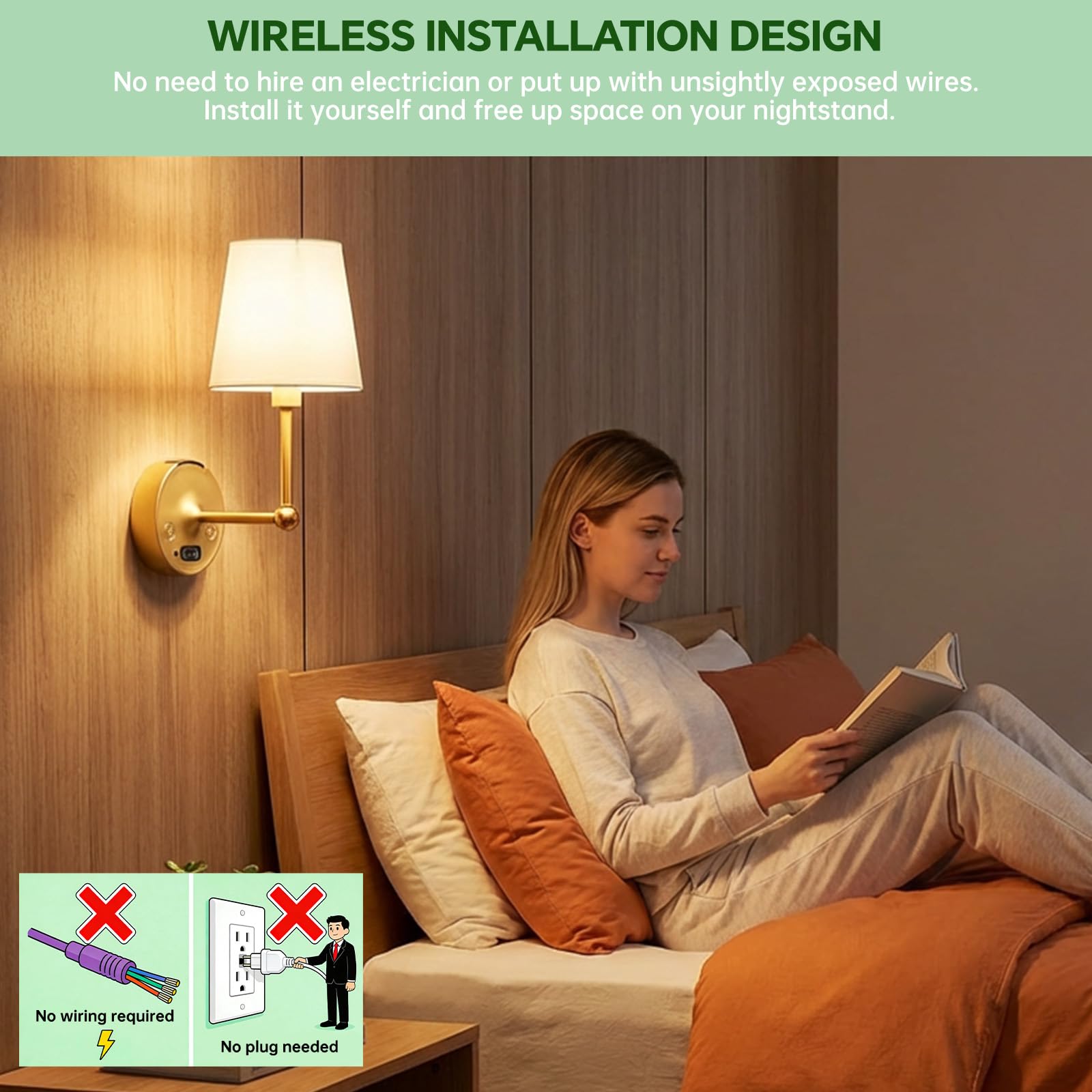 Lightbiz wall sconce LCD display shows battery level and mode at a glance.