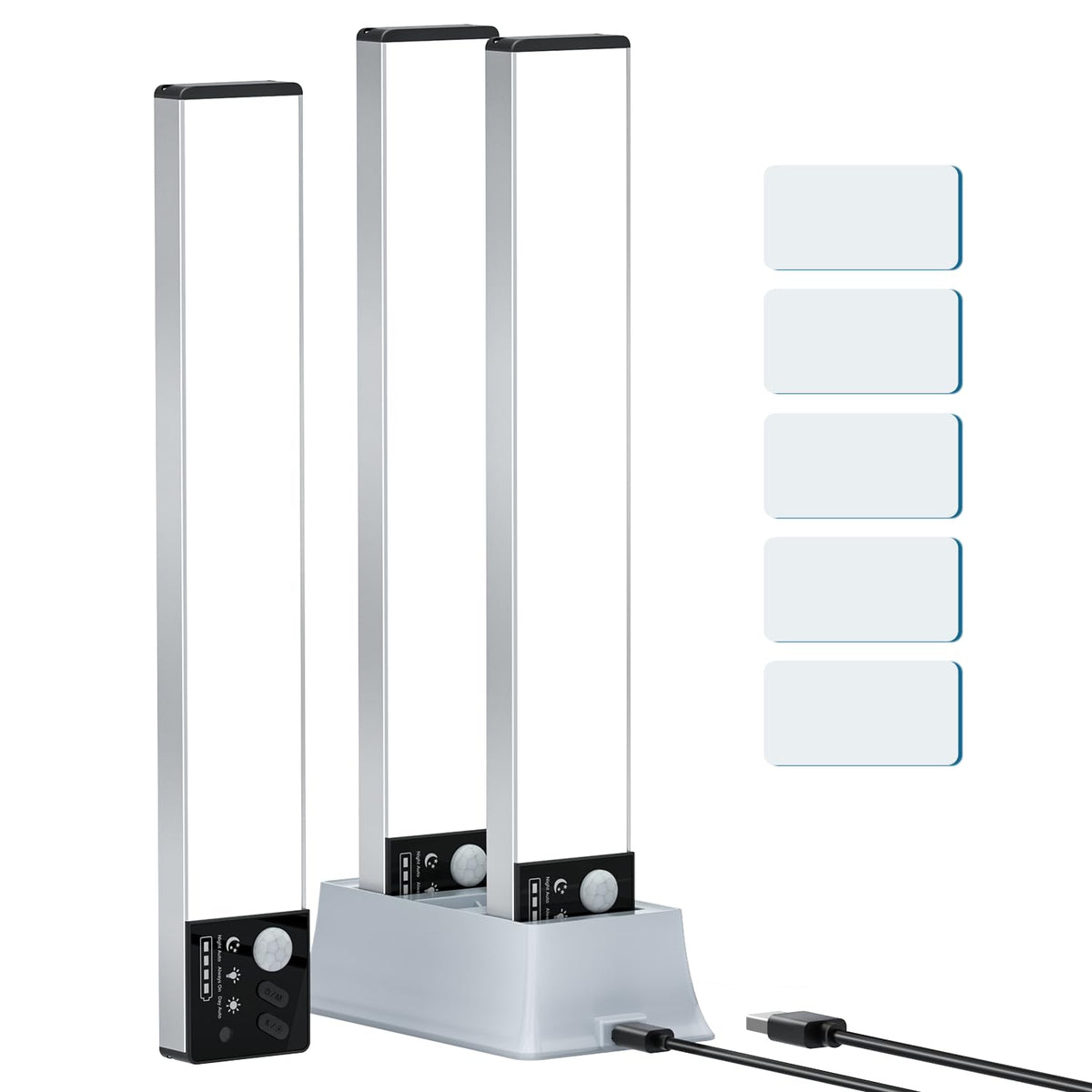 Lightbiz charging dock for under-cabinet lights keeps three devices charged.