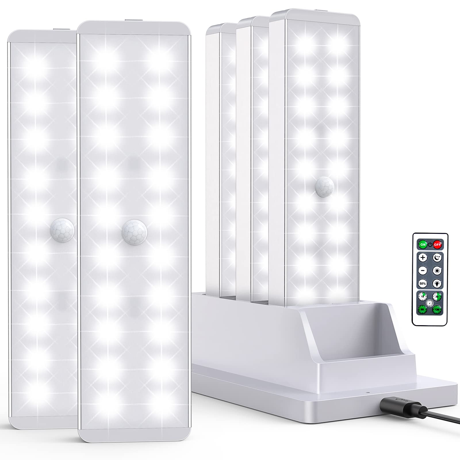 Lightbiz LED closet light with charging station illuminating a wardrobe space and powering devices