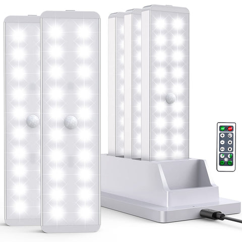 Lightbiz LED closet light with charging station illuminating a wardrobe space and powering devices