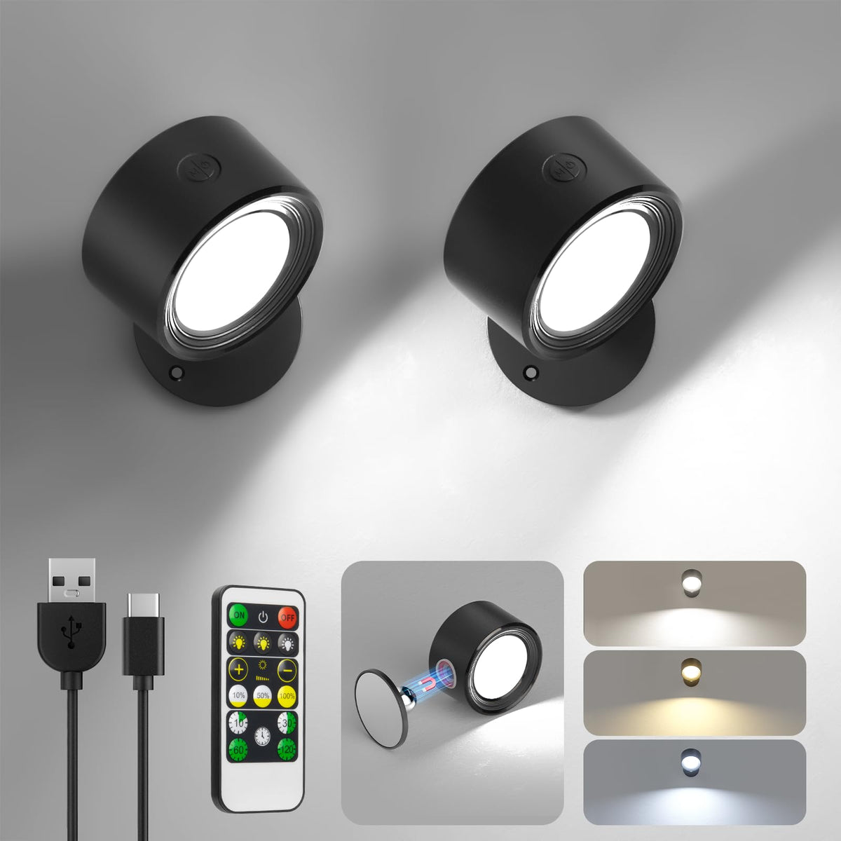 Lightbiz LED wall light with remote control for easy bedside lighting