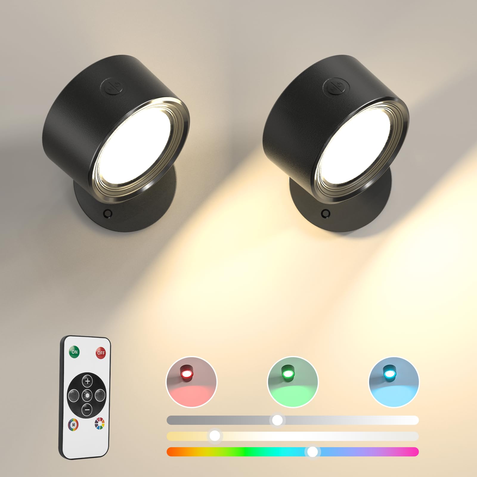 Lightbiz LED wall light with remote on wall offering adjustable brightness for living spaces.