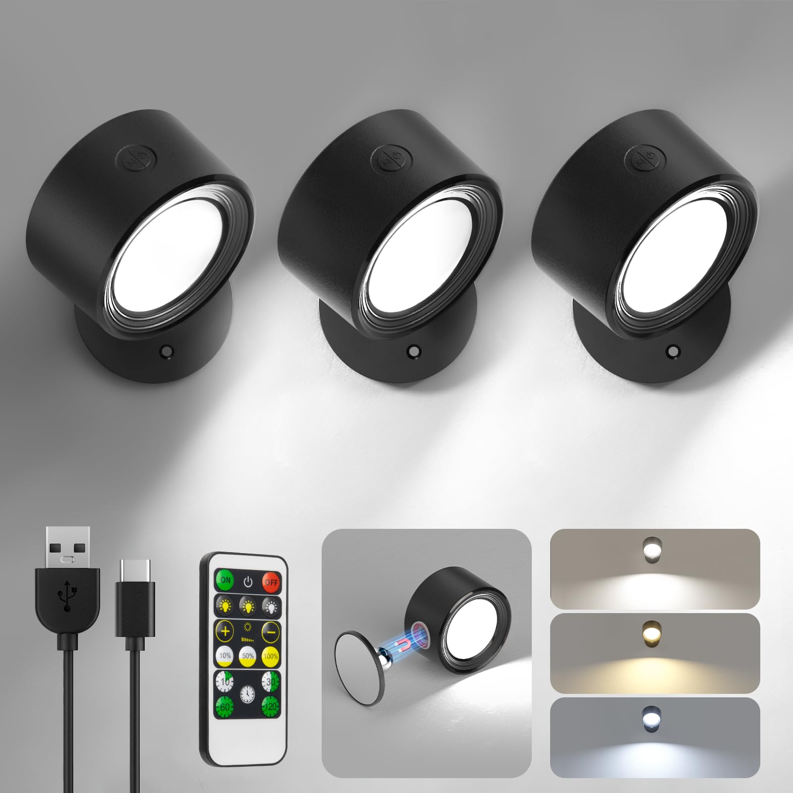 Lightbiz LED wall lights with battery charging indicator on the unit