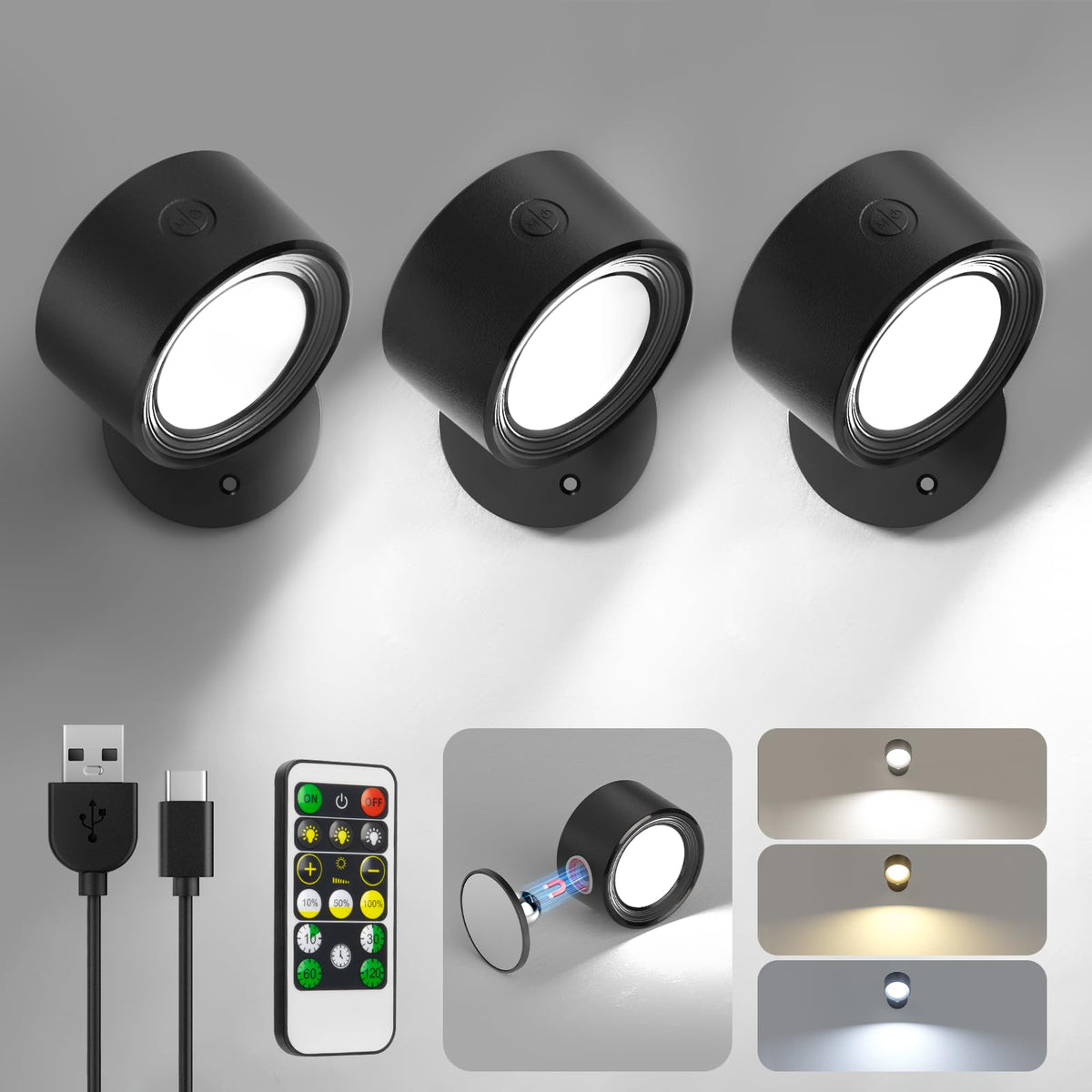 Lightbiz LED wall lights with battery charging indicator on the unit