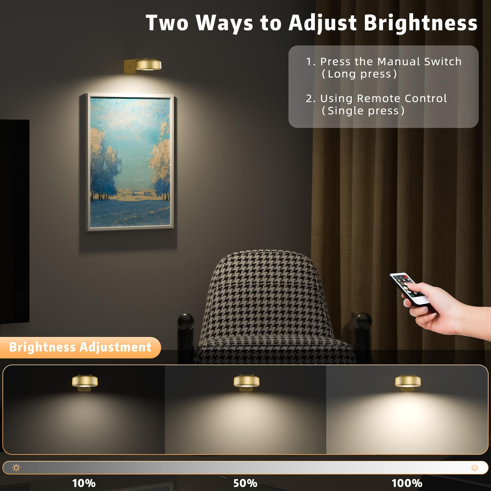 Lightbiz picture light with built-in magnets and magnetic sheets for easy mounting