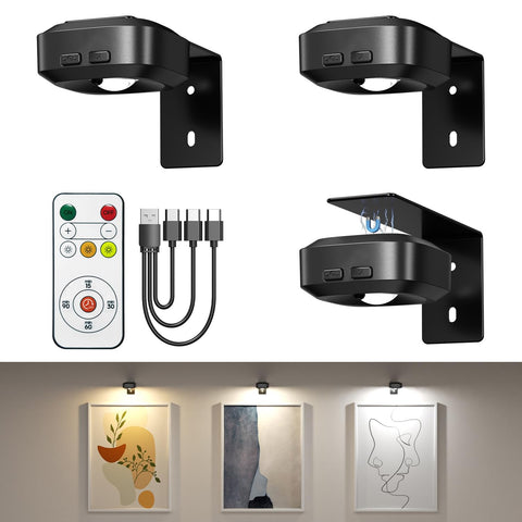 Lightbiz Picture Light 3-Pcs battery-powered brightens art with long-lasting illumination