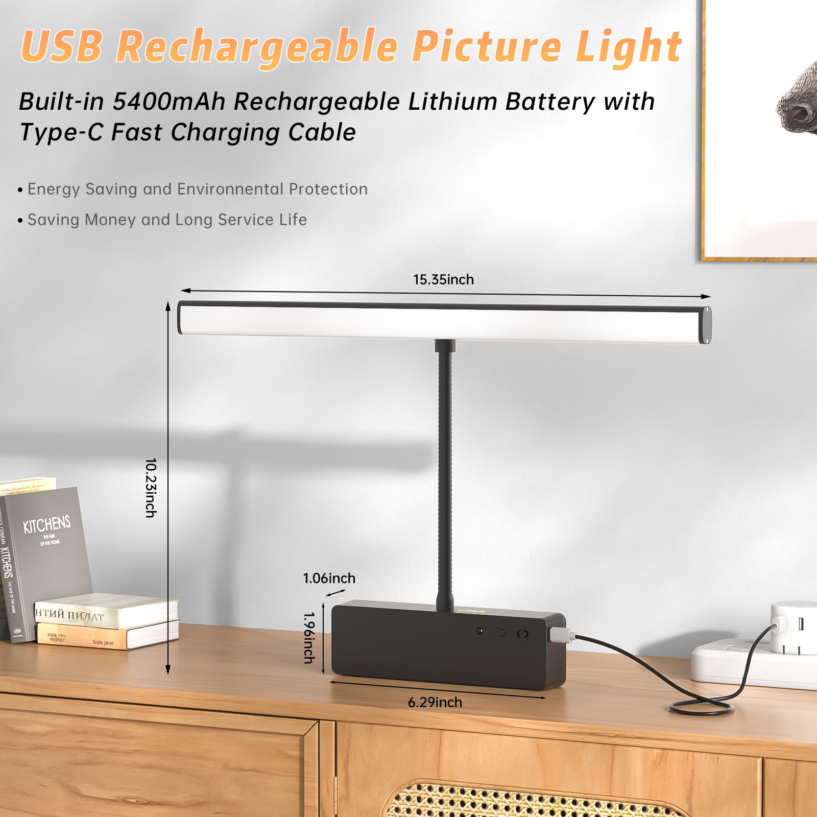 Lightbiz picture light with 360 degree rotation for flexible lighting angles
