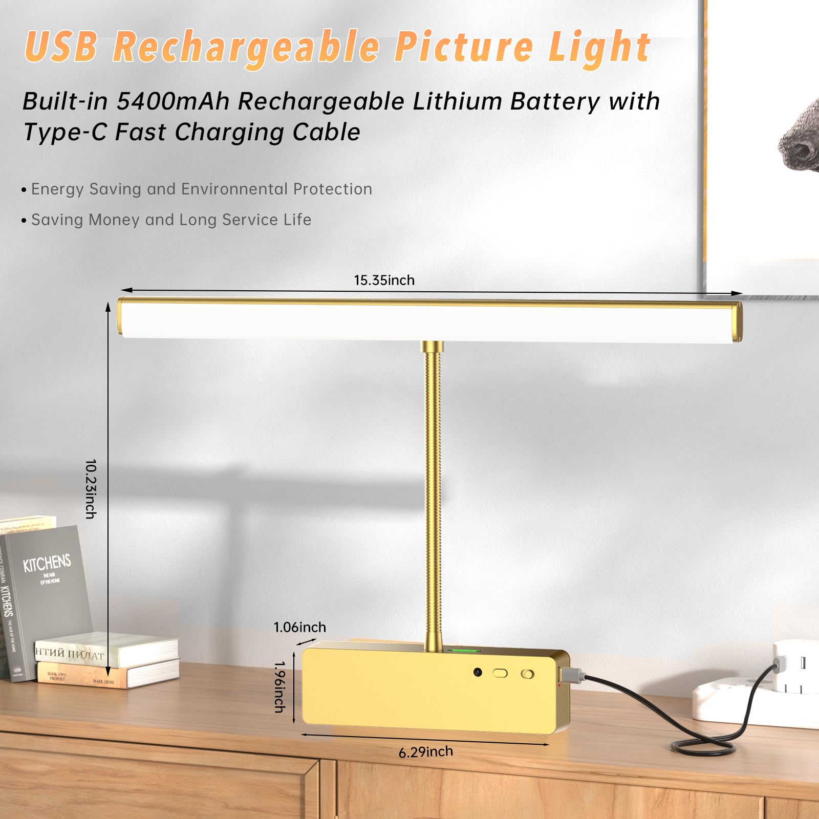 Lightbiz picture light rotates 360 degrees to direct focus.