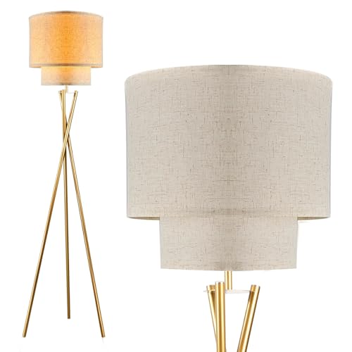 Lightdot tripod floor lamp in gold adds a sleek living room focal point