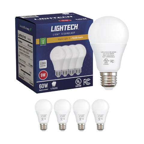 Lightech A19 LED bulbs 4-pack front view for easy installation in any room
