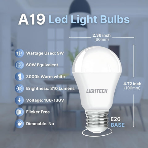 Lightech A19 LED bulbs 9W 810 lumens provide bright, efficient illumination