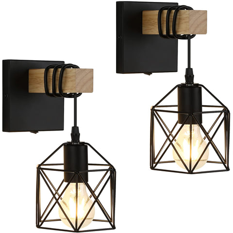 Lightess black 2-pack wall sconces with cage shade for industrial style lighting