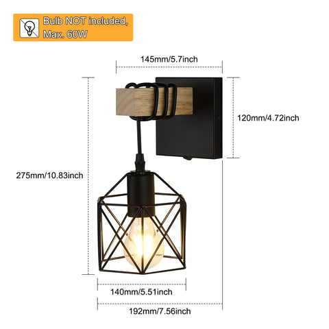 Close-up of Lightess cage-style wall light showing metal and wood detail