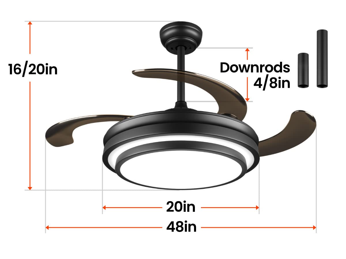 Lightimes retractable ceiling fan retracted, compact and neat, ideal for bedrooms.