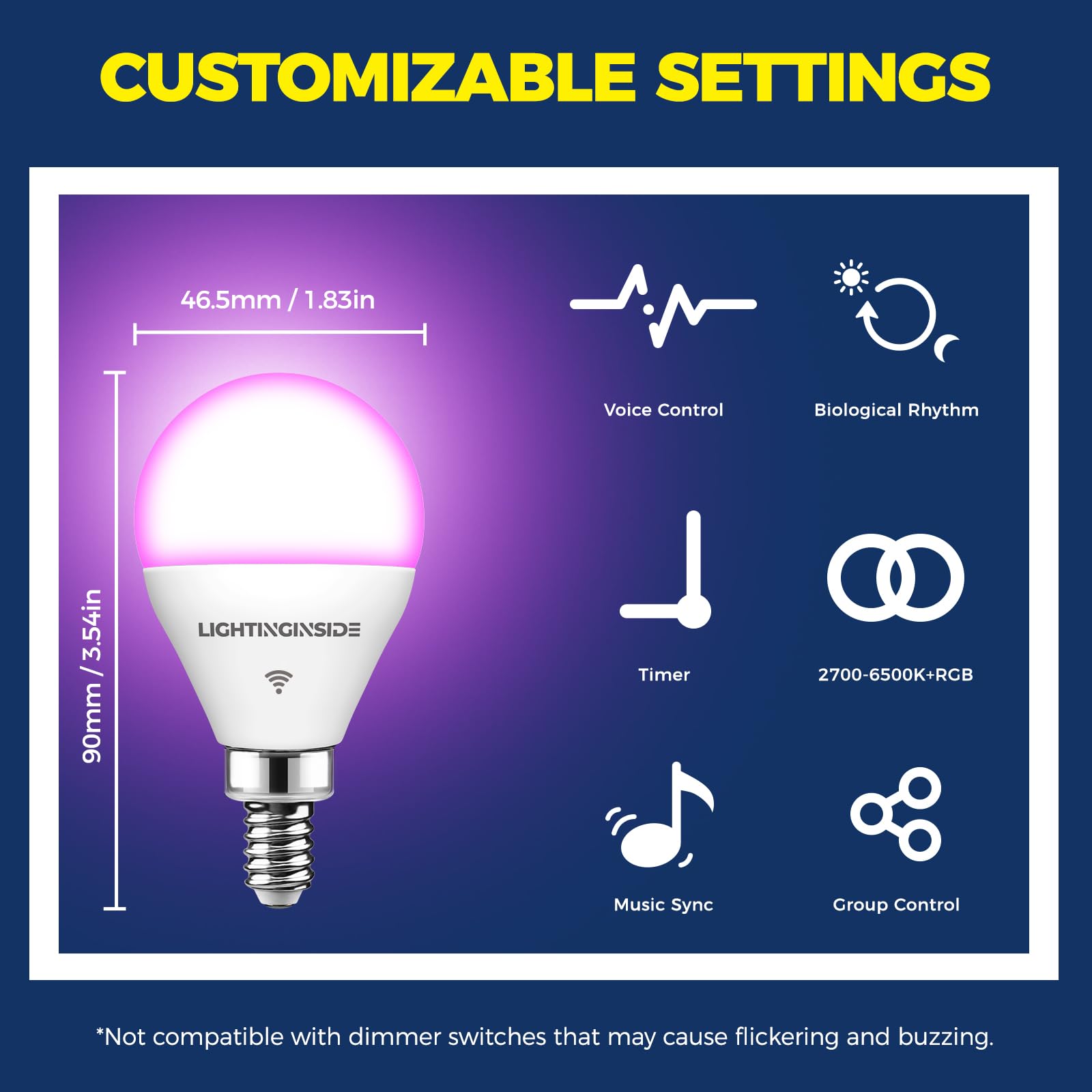Lightinginside E12 tunable white bulb shows warm to cool lighting for work and relaxation