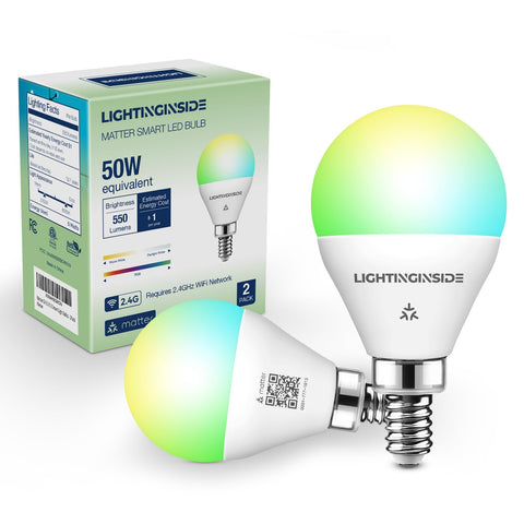 Lightinginside Matter E12 smart bulb installed in a lamp for cozy ambience