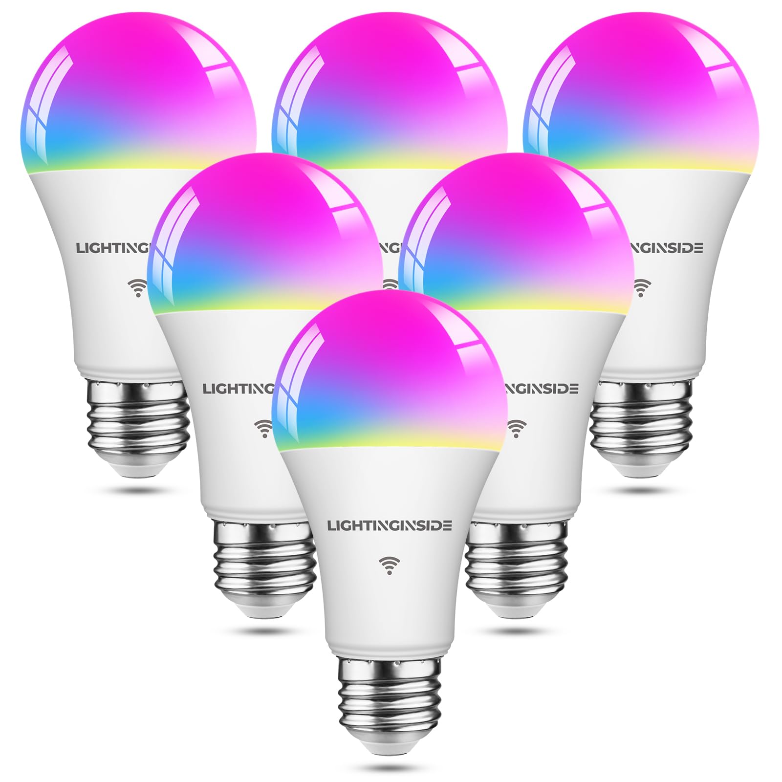 Lightinginside smart bulbs in packaging showing a six-pack for easy mood lighting