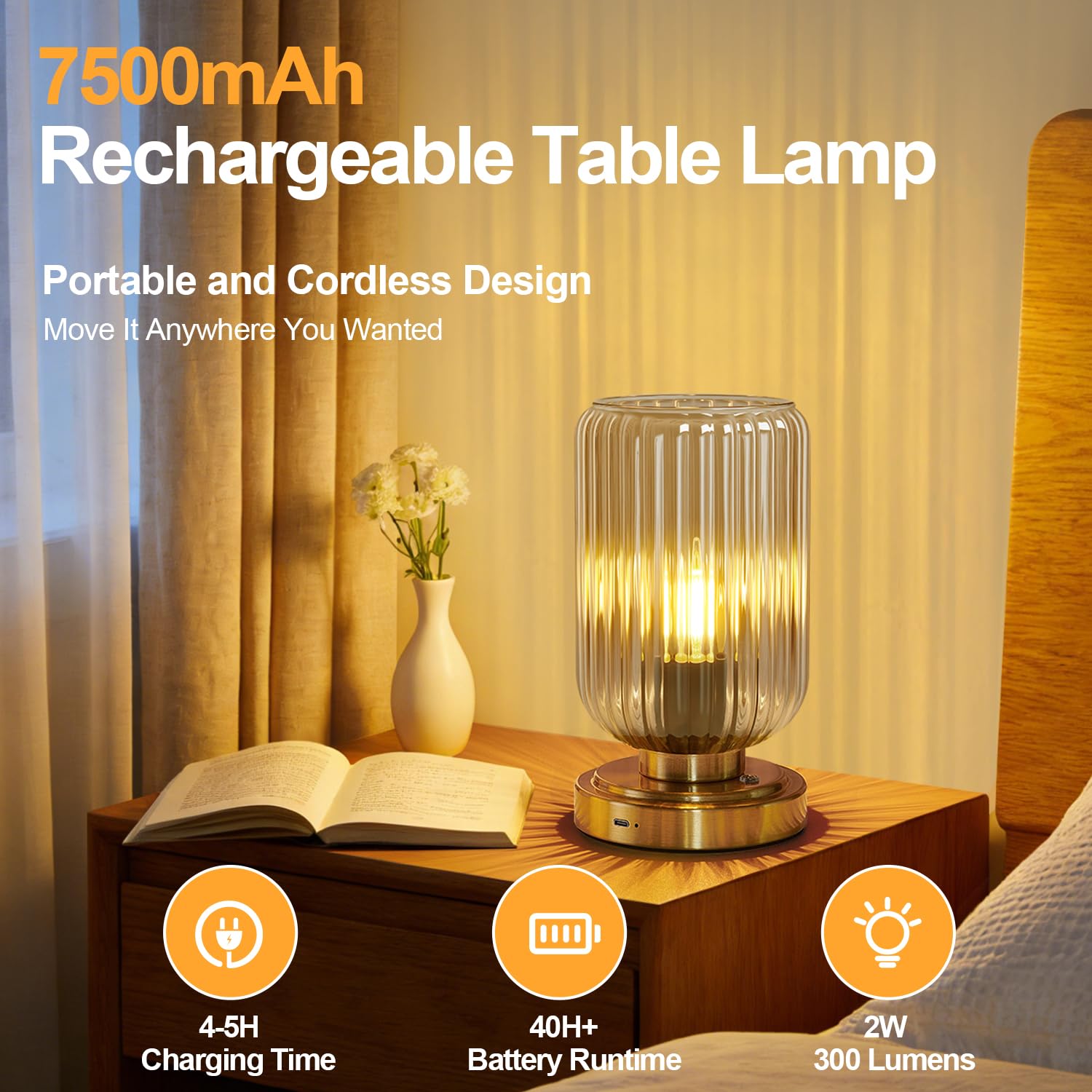 LightRound cordless table lamp with USB-C charging for flexible placement.