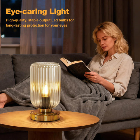 LightRound dimmable touch lamp lets you adjust brightness for reading.